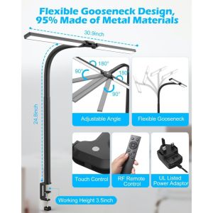 SG Stock - 80CM LED GOOSENECK DESK 24W Study Lamp Dimmable Double Head Desk Light Table Light For Study Gaming Work