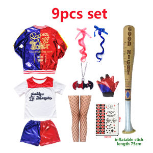Carnival Harley Quinn Costume Cosplay Women Adult Suicide Squad Clothinge Jacket T-shirt Shorts Wig Fancy Party Dress
