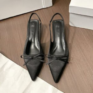 Plus Size WomenS Shoes Summer New Fashion Simple Pointed Toe Bowknot Closed-Toe High Heel Sandals With Thin Heel