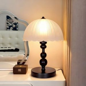 SXH ins Nordic style simple glass table lamp bedroom bedside night light solid wood creative desk reading decoration vintage