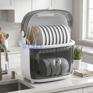 SYS21 2 Layer Multifunctional Dish Drying Rack Dust Proof Sink Cabinet Plate Drying Door Storage Kitchen Organizer