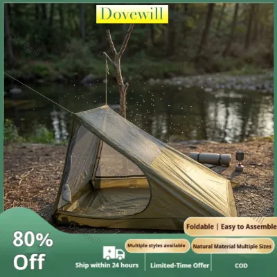 Dovewill No Poles Single-Person Mesh Inner Tent Reflective Guy Lines Triangular Mesh Tent Aluminum Stakes Outdoor Gear Olive Green for Camping