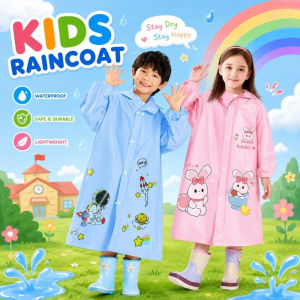 Kids Raincoat PVC Thick Cartoon Waterproof Extendable Backpack with Eeflective Strip Portable
