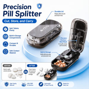 Portable Pill Organizer Precision 1/4 Pill Splitter Cutter Travel Medicine Box Tablet Divider Storage Case