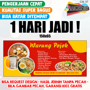 1 HARI JADI Cetak Spanduk / Sepanduk / Banner UNTUK keperluan Jualan Dagang TOKO WARUNG kantor sekolah Counter Pulsa promosi advertising MURAH BERKUALITAS 1 HARI JADI - desain bisa request / Spanduk warung / banner jajanan / kedai kantin cm 35