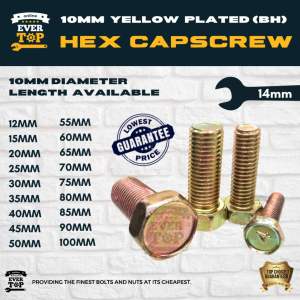 10MM (1.25P) BH HEX BOLT | GOLD PLATED CAPSCREW ORDINARY | TETANIZED HEXAGONAL BOLT
