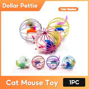 Cat Mouse Toy Chasing Toy Plush Mouse In Cage Interactive Cat Toy Supplies