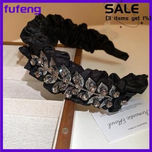 fufeng Inlaid Rhinestone Leaf Pleated Fabric Bow Hairbands For Women French Elegant Temperament Headband Fashion Hair Accessories