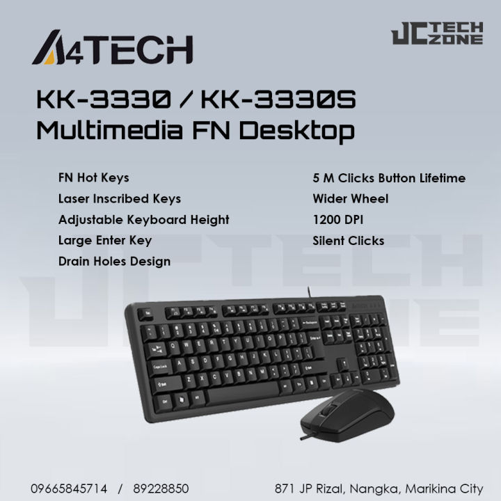 A4Tech KK-3330 Multimedia FN Laser Inscribed Keys Desktop Wired ...