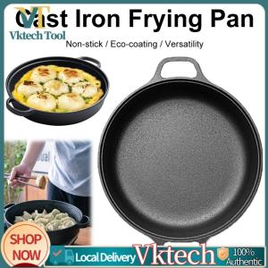 [Vktech] 8.7/9.8/11/11.8 Inch Iron Skillet with Double Handles Griddle Pre-Seasoned Baking Tray for Bread Baking Outdoor Cooking Camping
