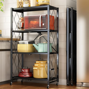 LZD Installation-Free Floor Storage Rack Multi-Layer Foldable Kitchen Storage Rack Household Bedroom Living Room Metal Storage Rack