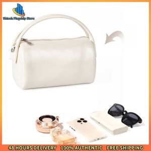 Vktech Compact PU Leather Wristlet Clutch for Women Small Cylindrical Bag with Zipper for Daily Use