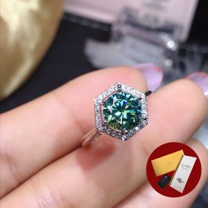 Diamcity (Free Gra Certificate) Ornamen 1 Karat Delapan Hati dan Delapan Panah Biru Hijau Moissanite Cincin Wanita