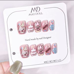 手工穿戴美甲片 甲片 假指甲 穿戴美甲 指甲貼片 Artificial Matte nail fake Handmade nails sticker short fake nails【FREE TOOLS】10pcs
