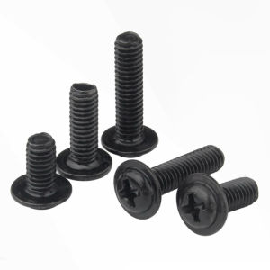 M1.4 M1.7 M2 M2.5 M3 Black Carbon Steel Cross Phillips Pan Round Truss Head With Washer Padded Collar Screw Bolt