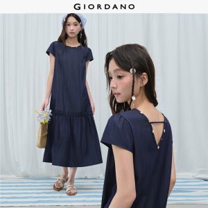 Giordano Women Starfish beaded detail round neck maxi dress Free Shipping 18466519