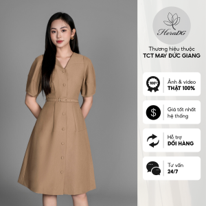 [Voucher 15% MOV 199K cap 100K  Đầm HeraDG dáng xòe thiết kế xếp li tay phồng trẻ trung thanh lịch chất tuytsi cao cấp SDPBC3189