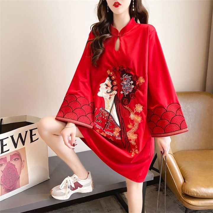 knee length dresses for ladies Loose-Fit Improved Black Butterfly Printed Qipao Cheongsam Dress for Women Black / XL