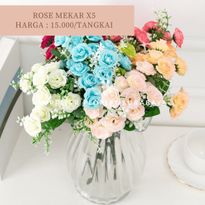 SFS - BUNGA MAWAR KECIL CABANG 5 1 CABANG 3 KEPALA TOTAL 15 KEPALA. BUNGA PALSU ARTIFICIAL FLOWER BUKET BUNGA