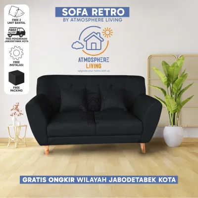 Sofa Retro Poliester Warna Abu-abu dengan Kaki Kayu Solid - Pengiriman Jabodetabek