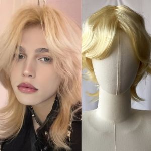 OOC Layered Mens Short Wig Curly Synthetic Hair Wolf Tail Mullet Wigs Handsome Natural Cosplay Halloween Wig for Male