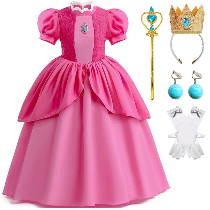 Trang phục Princess Peach cho trẻ em gái trẻ em, váy Princess Peach với phụ  kiện vương miện và hoa tai | Lazada.vn