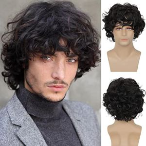 European and American wigs mens short curly hair fluffy denim style mens hair high temperature silk chemical fiber headgear wigs