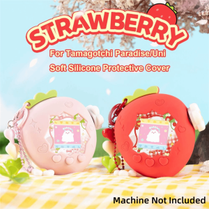 NOBLELYN with Panel Paper Pendant Protective Cover Silicone Knob Cover Protective Shell Game Accessories Parts Red Pink Strawberry Protective Case for Tamagotchi Paradise Uni Electronic Pets Game Toys
