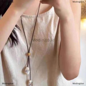 [COD] Modingdue Elegant Long Oval Pendant Necklace New Chinese Style Forest System Simple Vintage Zen Fashion Design Jewelry Accessory