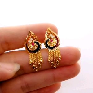Subang Gantung Peacock Skru Design Indian 3.72G Emas 916 Yon Hing