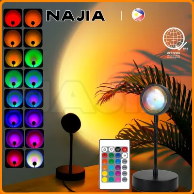 NAJIA 16 Colors Sunset Light Lamp RGB Rainbow Projection Lights with Remote Control USB LED Night Light Atmosphere Light Living Room Bedroom Wall Decoration