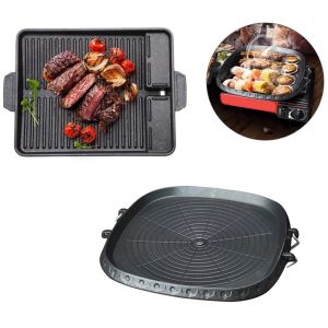 Korean Yakiniku Samgyupsal Grill Pan with Dual Handles & Grease Draining System Non-Stick BBQ Tray