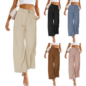 Woman Wide Leg Pants Elastic Slim High Waist Formal Ankle Length Trousers Loose Casual Commute Wide Leg Trousers