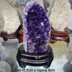 Đá Thạch Anh Tím Amethyst Phong Thủy Đế Gỗ Tự Nhiên - Đá Phong Thủy