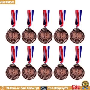 [Auto Vktech] 10Pcs Silver Award Medals Zinc Alloy Bronze Award Medals with Neck Ribbon Competition Awards 2 Inch for Classrooms Office Games