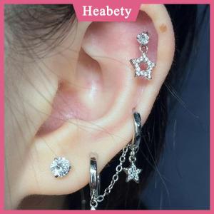 Heabety 1pcs bạc màu sao chuỗi đôi tai lỗ tai xương móng tay Y2K thời trang hottie Bông tai cho phụ nữ đồ trang sức