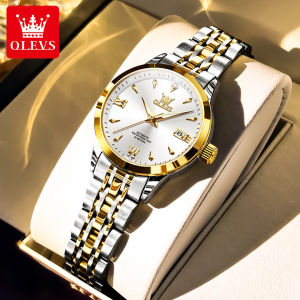 OLEVS 9956 Fashion Mechanical Women Watch Gift Round-dial Stainless Steel Watchband Wristwatch Calendar Luminous