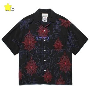 2026 Summer New Style Skull Full Printing Wacko Maria Shirts Men Women High Street Red Green Hawaiian Short Sleeves Shirt Tags