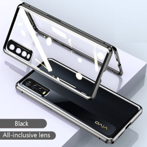 Case 360° Double Sided Glass Magnetic Adsorption Metal Phone Case For ﻿Vivo iQOO 12 13 Z7 Pro 5G Z7X Z9 Turbo Plus Z9 Lite Z9X Camera Lens Protect Back Cover Cases