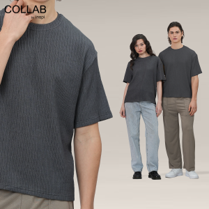 COLLAB by Inspi Textured Boxy Fit Tee Plain Casual Tshirt for Men and Woman Korean Cropped Tops Collection Menswear Neutral Jacquard T-shirt