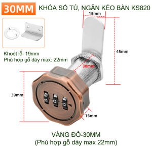 Khóa số ngăn kéo bàn tủ bằng hợp kim nhiều kích cỡ tùy chọn 03 mã số có thể thay đổi được (KS820)