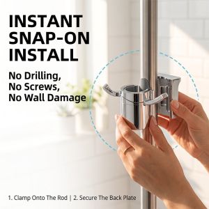 Premium Bathroom Shower Rod Hook Adjustable 23-25mm Organizer with Glasses Holder & Double Hooks (ABS Chrome)