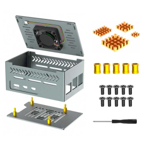 Aluminum Case Copper Heatsink Big Space For RPi 5 Extra PCIe Expansion Board Quiet Fan Heatsink Expansion Board