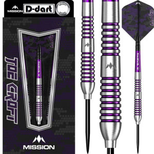 MISSION STEEL TIP DARTS - 23G Joe Croft Silver Purple Electro 95% Tungsten Steel Dart Set (ARROW DART KELULI)