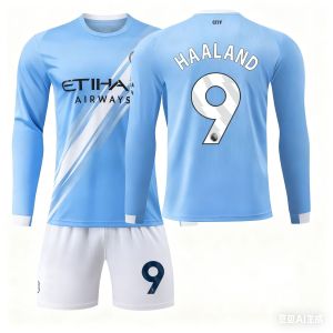 AE2526 Manchester City home jersey 9 Haaland 47 Foden long-sleeved football jersey set autumn and winter training wear