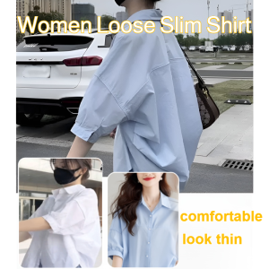 Thin Slim Shirt Women Casual Loose Short Sleeve Anti-Wrinkle Shirts Spring Summer Coat Versatile Commute Top Outerwear