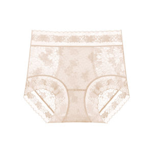 Womens Lace Mid-high Waist Tummy-control Panties Camellia Fragrance 10A Antibacterial Mulberry Silk Lengthened Crotch Thin 蕾丝中高腰收腹女内裤
