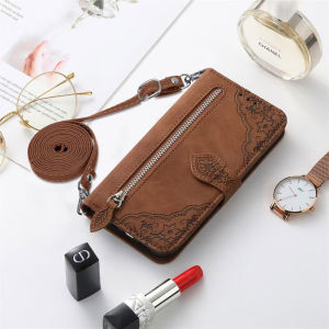 Wallet Case for Samsung Galaxy A07 A17 A36 A56 A06 A16 A26 A05 A05S A24 A55 A35 A15 A25  A55 A35 A34 4G 5G Flower Fashion Women Girls Leather Zipper Card Slots Flip Folio Phone Case with Long Strap