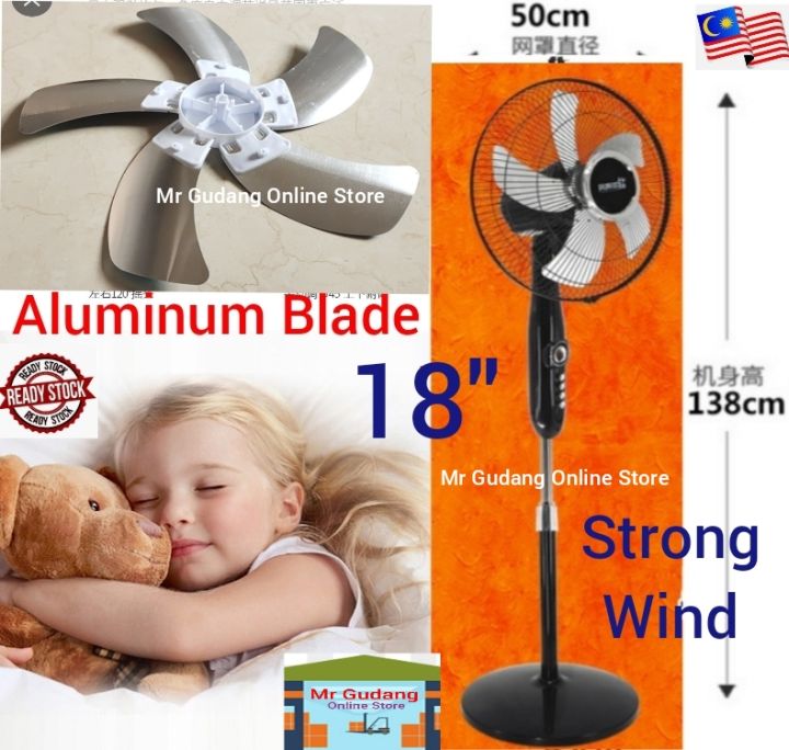 New 18 Inches Aluminum Blade 4 Speed Super Strong Wind Stand Fan Timer