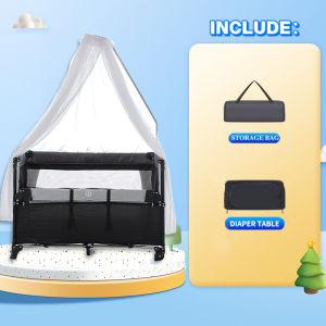 5 in1 Multifunctional Co-Sleeper Baby Crib Folding Splice Bed Adjustable Height Infant Crib Cradle Bed Play Yard Playpen For 0-10 Years Old
